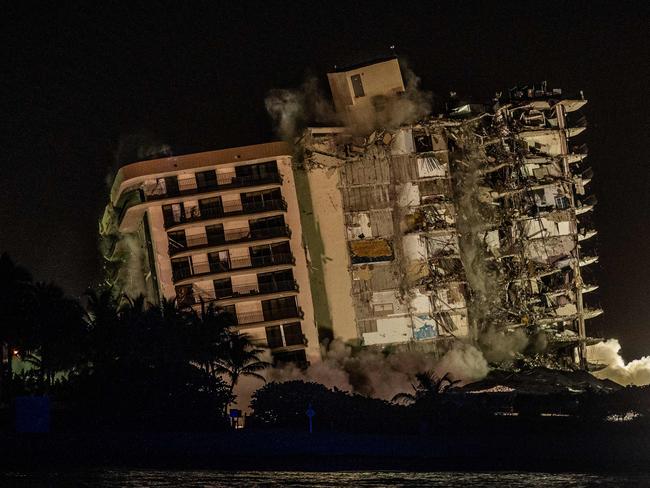 The rest of the Champlain South tower is demolished with a controlled explosion in Surfside, Florida, north of Miami Beach. Picture: AFP