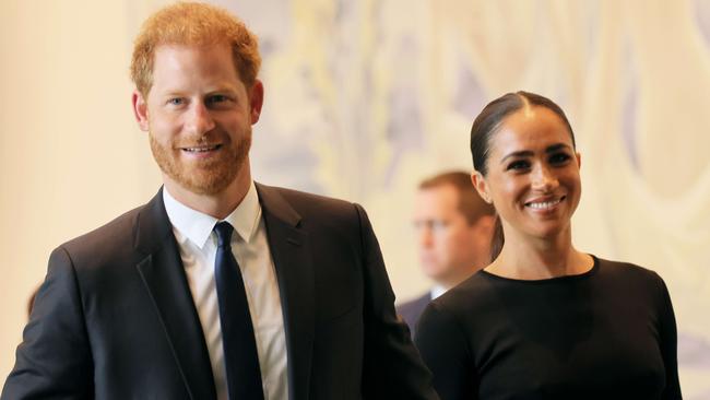 The Duke and Duchess of Sussex arrived at the UN hand-in-hand. Picture: Michael M. Santiago/Getty Images/AFP