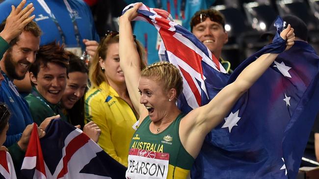 ***FILE*** Australia's greatest modern-day track and field athlete Sally Pearson has announced her retirement due to a devastating run of injuries.**   Australia's Sally Pearson celebrates after winning gold in the womenâ€™s 100m Hurdles final at Hampden Park during the XX Commonwealth Games, in Glasgow, Scotland, Friday, Aug. 1, 2014. (AAP Image/Dean Lewins) NO ARCHIVING, EDITORIAL USE ONLY