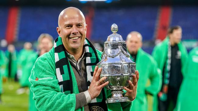 Head Coach Arne Slot of Feyenoord with the TOTO KNVB Cup trophy. (Photo by Andre Weening/BSR Agency/Getty Images)