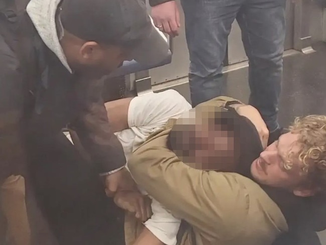 Mr Neely was placed in a chokehold by another passenger. Picture: Juan Vazquez/New York Post