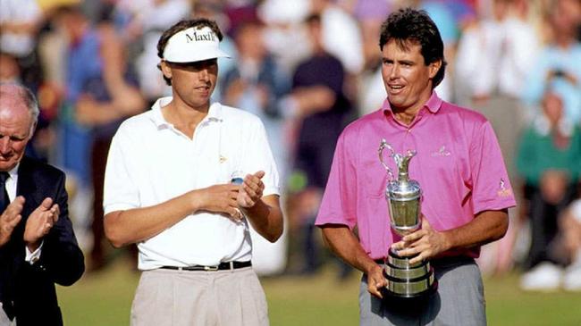 WINNER: Ian Baker-Finch (R) with the 1991 British Open trophy.