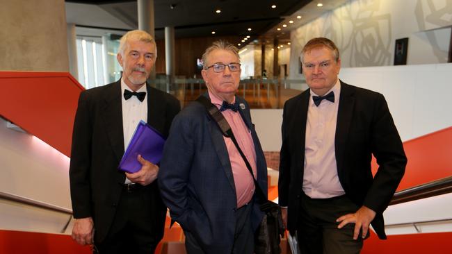 ‘Bank Warriors’ Michael Sanderson, Selwyn Crepp and Craig Caulfield at the NAB AGM this week. Picture: David Geraghty 