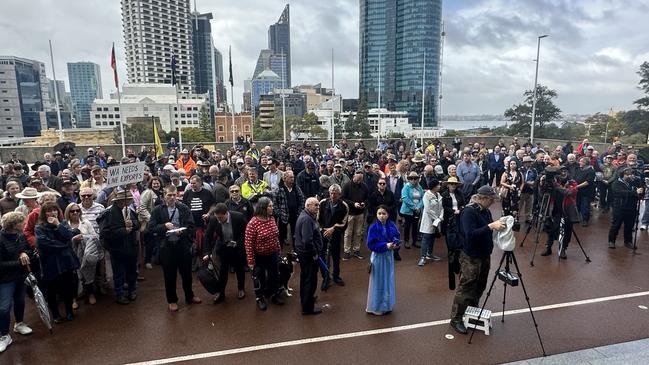 WA farmers and supporters gather at the steps of Parliament House in Perth, with the news that the Aboriginal Cultural Heritage Act will be repealed. Picture: Facebook