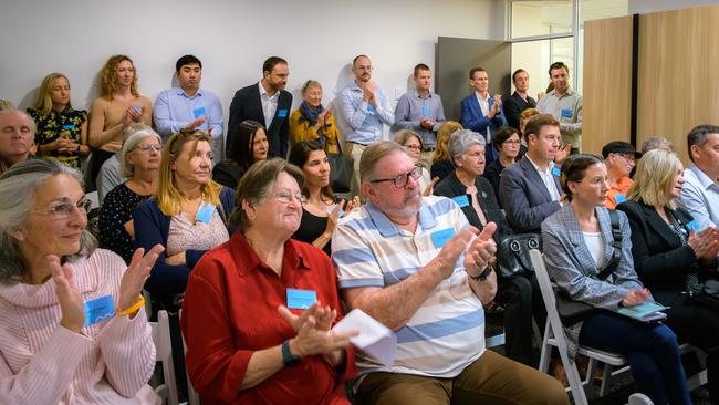 A crowd welcomes the opening of Nextsense in Alstonville Plaza, replacing the not-for-profit organisationÃ¢â¬â¢s Lismore centre, which was destroyed in the 2022 floods.