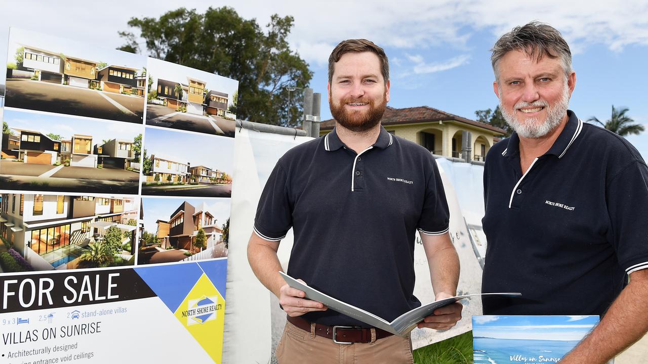 Ben Thompson and Keith Blanchard of North Shore Realty on site of $8 million 9 unit apartment site in Sunrise Ave, Coolum Beach. Picture: Patrick Woods.