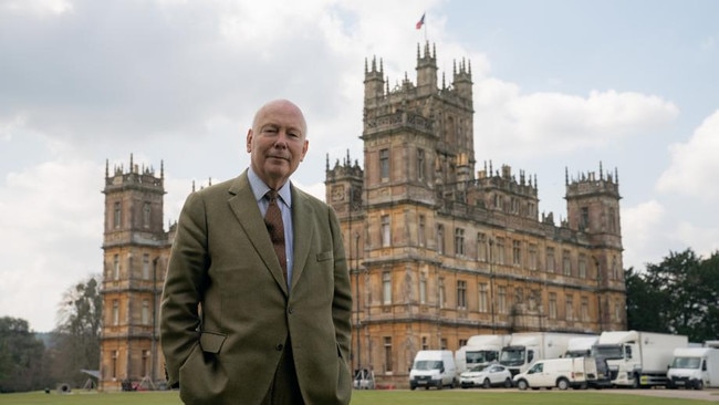 Julian Fellowes on the set of Downton Abbey.