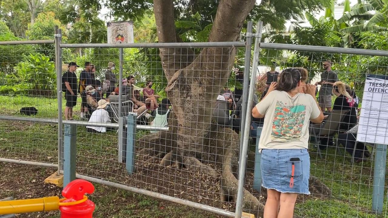 A protest at a community garden in West End.