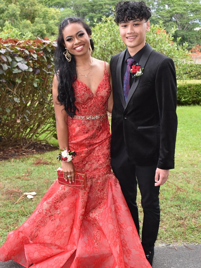 Louise Stocks with her partner Lawrence Mangalinao for the Mackay State High School 2021 Year 12 formal, November 16, 2021. Photo: Tara Miko and Janessa Ekert