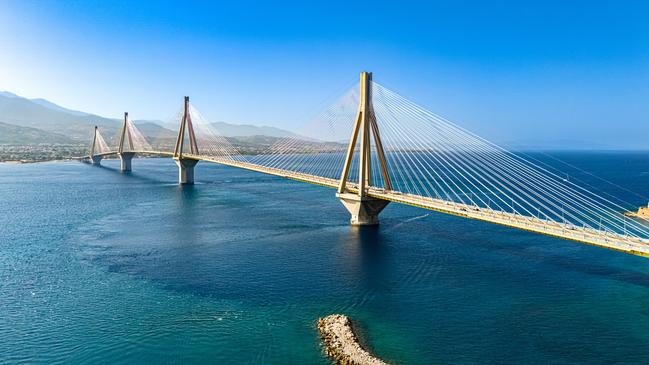 Rio-Antirio Bridge over Gulf of Corinth near Patras, Greece.