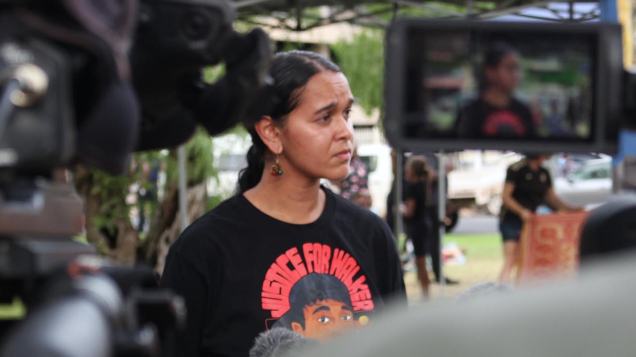 Kumanjayi Walker's cousin Samara Fernandez-Brown speaks to the media on Friday. Picture: Jason Walls