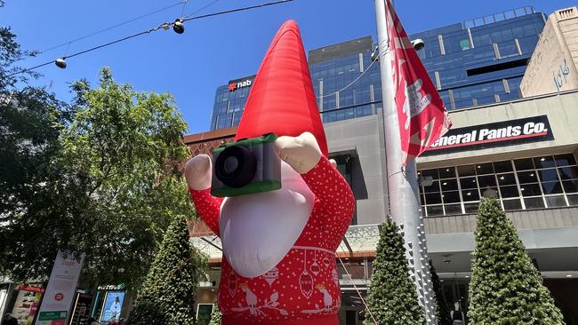 A series of large inflatable Santas are part of Rundle Mall's 2023 Christmas decorations.