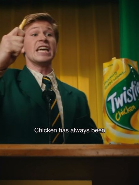 Rob Irwin featured in an ad for Twisties. Picture: Supplied
