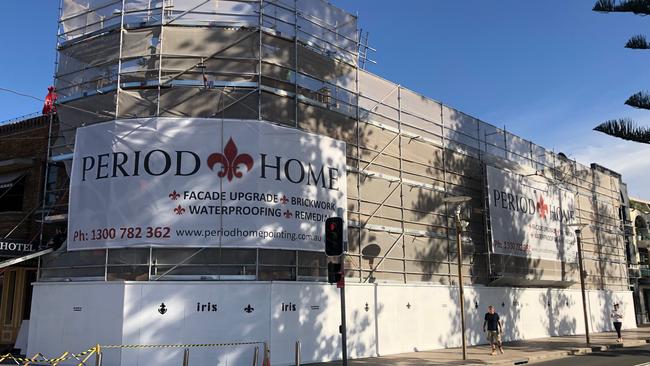 Work has started to refurbish the Hotel Steyne in Manly after it was bought for about $62 million last year. The pub is temporarily closed due to the COVID-19 lockdown. Picture: Jim O'Rourke