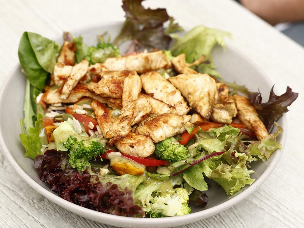 Grilled chicken “superfood” salad ordered by Mike Baird at Albert &amp; Moore, Freshwater.