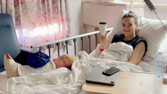 Jessica Powell recovering in hospital after the procedure.