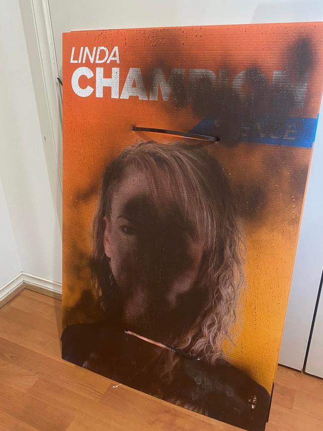 Vandalised campaign signs of Spence One Nation candidate Linda Champion.Pictures: Supplied