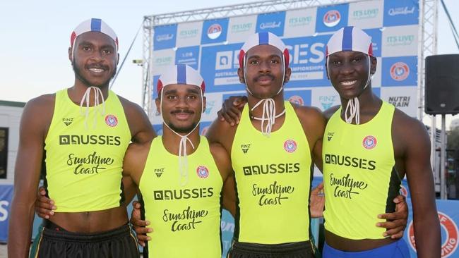 Forrest Beach SLSC U17 Beach Relay team – who won silver at the nationals – L-R Jared Dau, Evandah Bann, Meshack David, Benon Hall. Picture: Forrest Beach SLSC