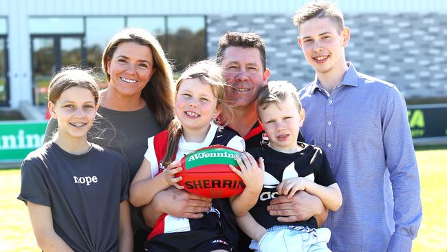 Brett Ratten with his family after being named coach of St Kilda. Picture: Getty Images