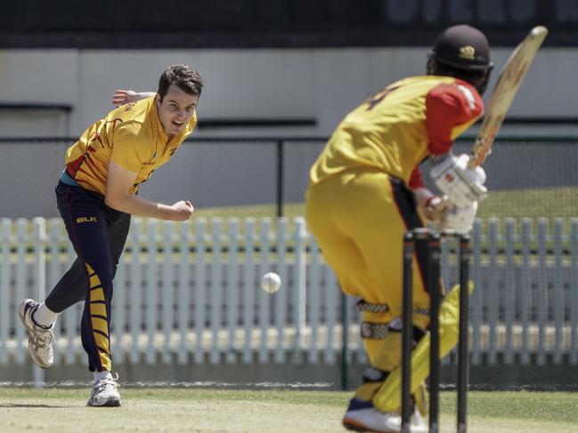 Jade Christensen on his way to three wickets for the Hawks. Picture: Valeriu Campan