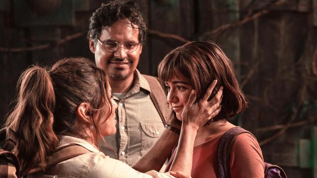 Longoria in Dora and the Lost City of Gold with co-stars Michael Peña and Isabela Moner. (Picture: Paramount Pictures)