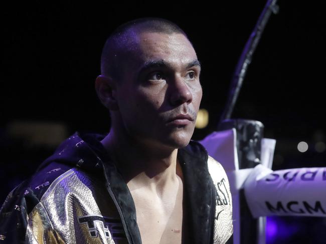 LAS VEGAS, NEVADA - MARCH 30:  WBO junior middleweight champion Tim Tszyu enters the ring for his title defense against Sebastian Fundora at T-Mobile Arena on March 30, 2024 in Las Vegas, Nevada.  (Photo by Steve Marcus/Getty Images)