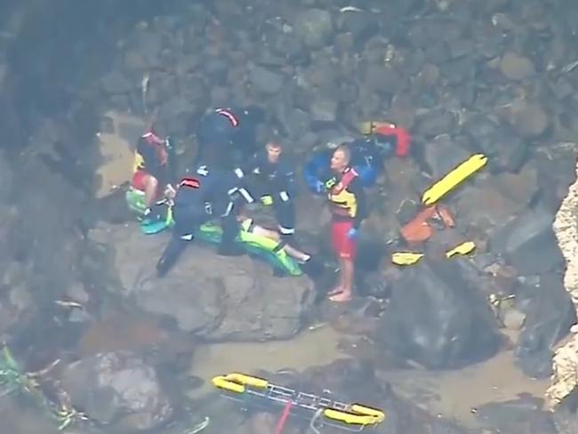 The man was flown to Sunshine Coast University Hospital after falling down a cliff face in Noosa National Park. Picture: Supplied / Channel 9