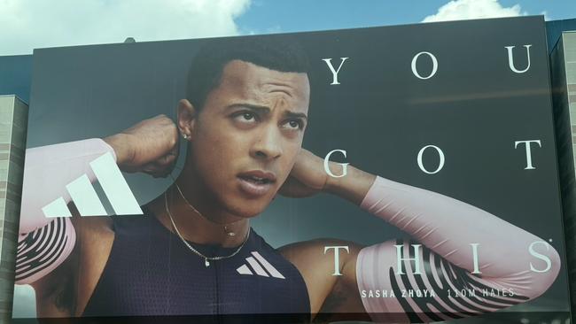 Perth kid Sasha Zhoya who defected to France for the Olympics on a massive billboard in the heart of Paris. Picture: Peter Badel