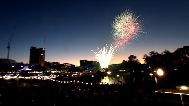 The 9pm fireworks over Elder Park for New Year’s last year. Picture: AAP / Kelly Barnes