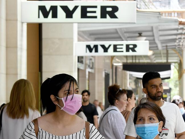 SYDNEY, AUSTRALIA - NCA NewsWire Photos NOVEMBER, 27, 2020: Shoppers are seen wearing face masks during the Black Friday Sales in Pitt St Mall, Sydney. Picture: NCA NewsWire/Bianca De Marchi