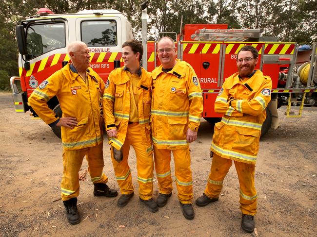 Bonville RFS firefighters from left, Crew Leader Craig Melrose, Luke Peadon, Rod Peadon and Jake Hanson. Picture: Nathan Edwards.