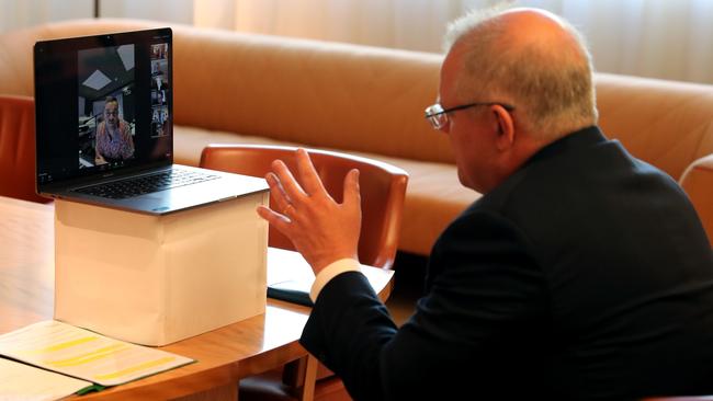 ScoMo zooms with Guy Sebastian.