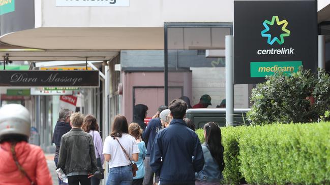 The Centrelink queues at the Pittwater Rd Brookvale office. Picture: John Grainger