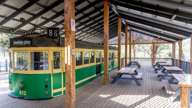 The Diamond Creek Regional Playspace includes a tram cafe. Picture: Nillumbik Council