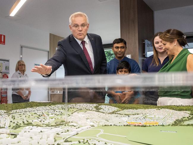 Prime Minister Scott Morrison and Jenny Morrison visit the Springfield Rise Display Village, south of Brisbane, to meet with prospective first home buyers that are currently in the rental market. Picture: Jason Edwards