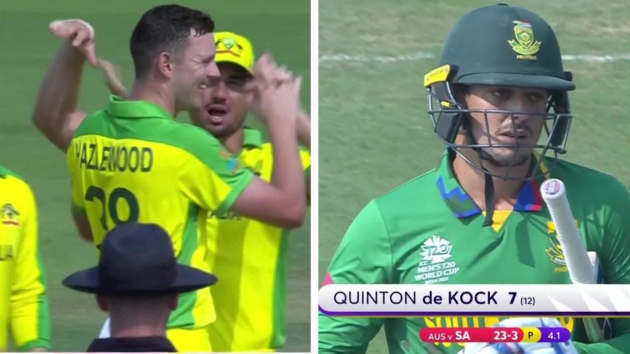 Quinton de Kock's dismissal continued a poor trend for South Africa in World Cups. Photo: Fox Sports