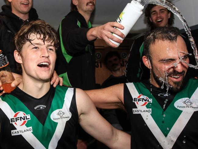 EFNL 2024: Donvale celebrates a 25th win in a row. Picture: Davis Harrigan