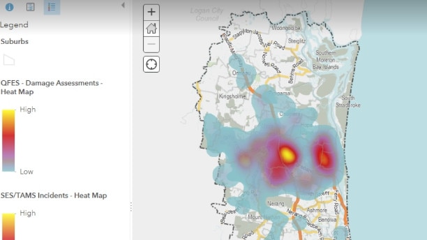 Gold Coast Christmas-New Year weather event - heat map showing the most impacted area for storm damage.