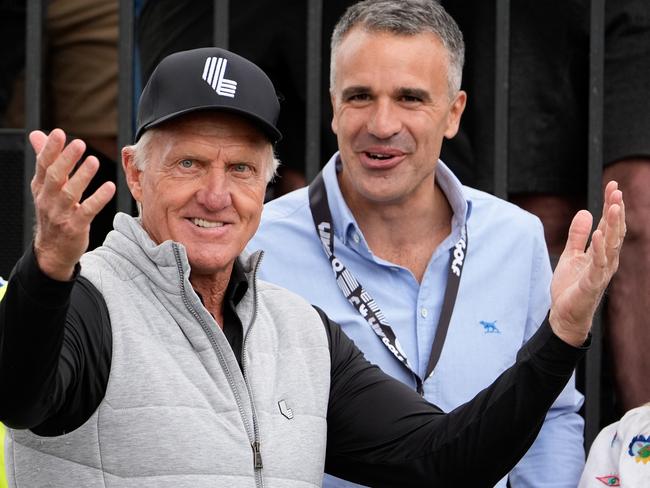 LIV golf boss Greg Norman and Premier Peter Malinauskas during LIV Adelaide at The Grange Golf Club last weekend. Picture: Asanka Ratnayake/Getty Images