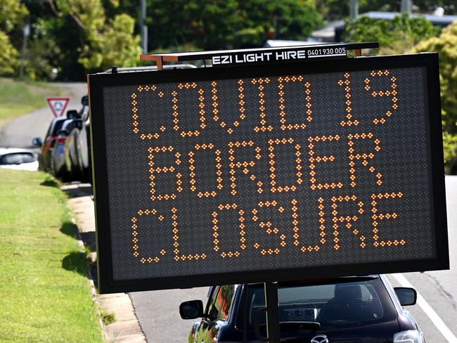 COOLANGATTA, AUSTRALIA - NewsWire Photos - JANUARY 28, 2021.An electronic sign displaying a message regarding the New South Wales - Queensland border closure in Coolangatta on the Gold Coast. The QLD border will open to all parts of NSW from February 1.Picture: NCA NewsWire / Dan Peled