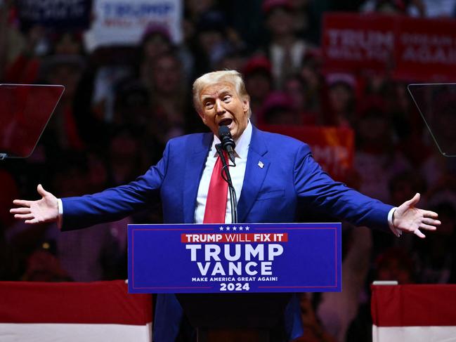 Former US President and Republican presidential candidate Donald Trump speaks during a campaign rally at Madison Square Garden in New York, October 27, 2024. (Photo by ANGELA WEISS / AFP)