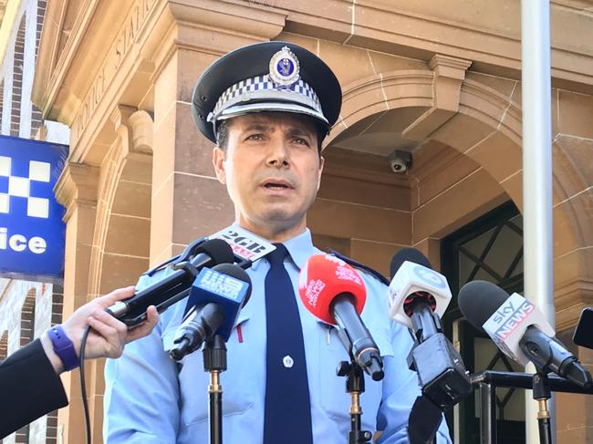 Northern Beaches Police crime manager Insp Michael Boutouridis at a recent press conference. Picture: AAP