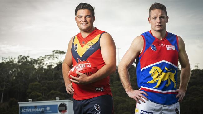 Dodges Ferry’s Cam Hooker and Huonville Lions’ Brady Jones are ready for round one of the SFL season. Picture: Chris Kidd