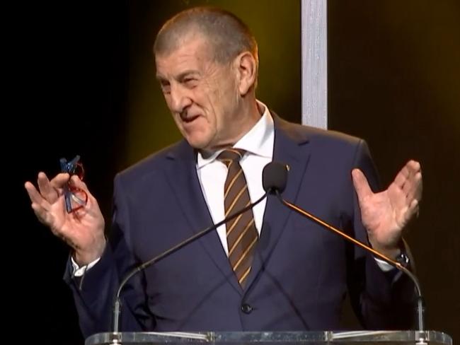 Screen Grab... Hawthorn President Jeff Kennett speaking at The Peter Crimmins medal ceremony at Crown