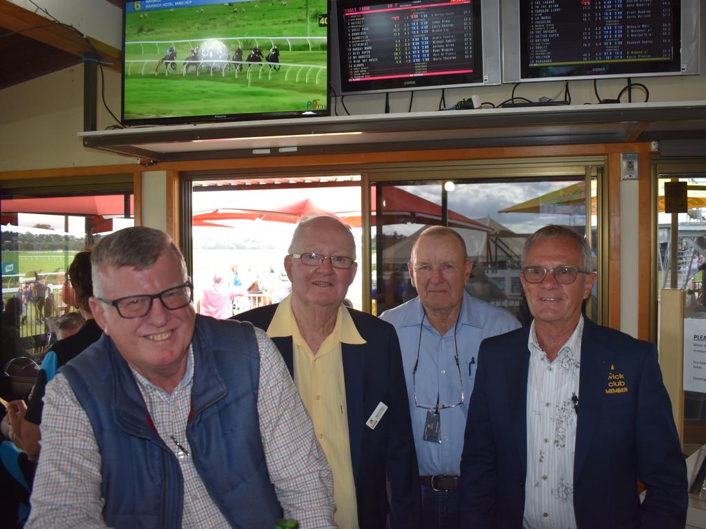 Mick McMahon, Bevan Ryan, Ross Macintosh and Ken Bryant from Warwick in the Members Club (Photo: Michael Hudson/ Warwick Daily News)