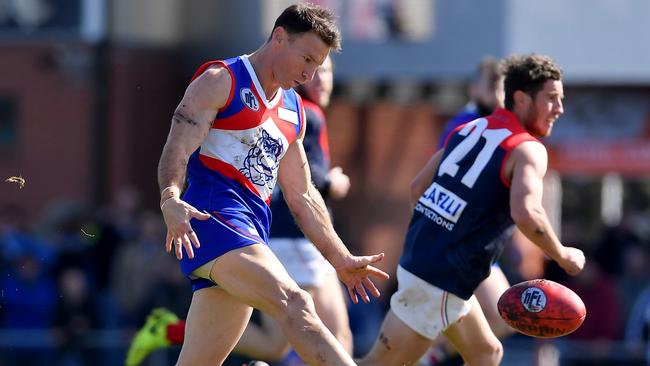 Brent Harvey gets a kick away on Saturday during the NFL Division 2 grand final. Picture: Andy Brownbill.