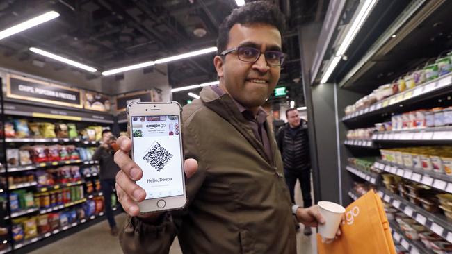 Amazon employee Krishna Iyer shows off the Amazon Go app. Picture: Elaine Thompson/AP Photo