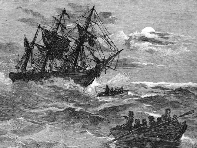 The 'Endeavour' on the reef, Australia, 1770 (1886). The 'Endeavour', commanded by Captain James Cook ran aground on the Great Barrier Reef on 10 June 1770. Wood engraving from 'Picturesque Atlas of Australasia, Vol I', by Andrew Garran, illustrated under the supervision of Frederic B Schell, (Picturesque Atlas Publishing Co, 1886). (Photo by The Print Collector/Print Collector/Getty Images)