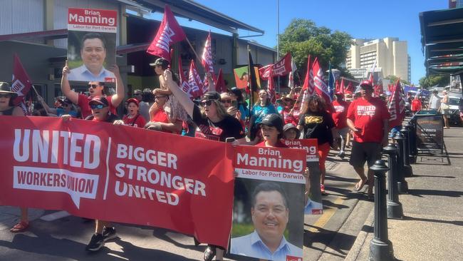 The crowd made the most of their opportunity to platform causes - and figures - on the streets of Darwin. Picture: Harry Brill.