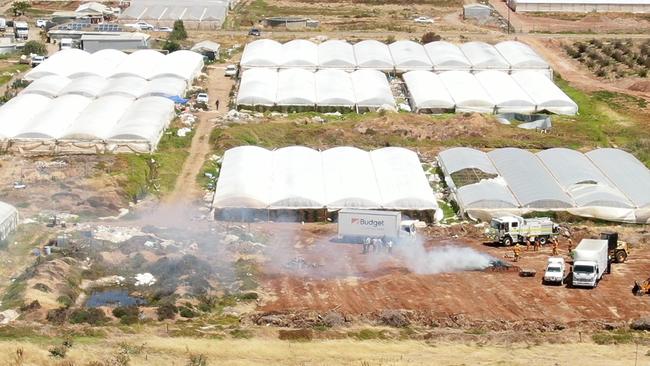 Drug raid at Buckland Park, from drone footage. Photo: Nine News